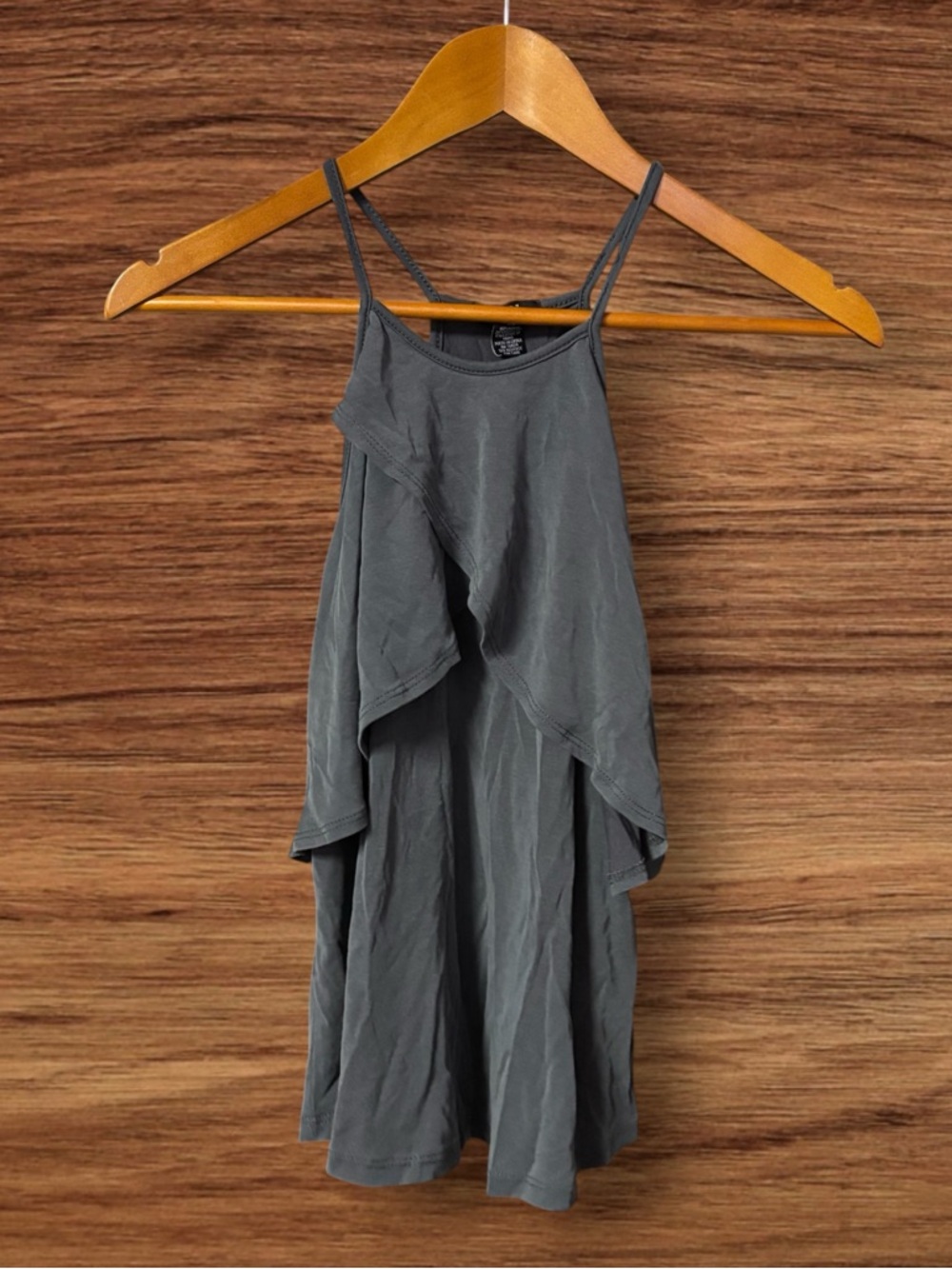 Rue21 Charcoal Gray Layered Ruffle Spaghetti-Strap Top